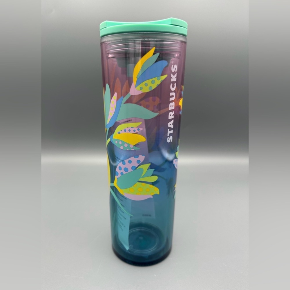 Starbucks Spring 16 oz. Tumbler NWT Turquoise Blue Green Floral - Picture 2 of 8